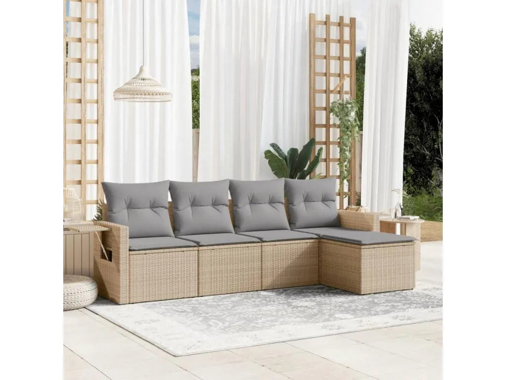 Mobtrendy Juego de sofás jardín con cojines 5 pzas ratán sintético beige brjd36829