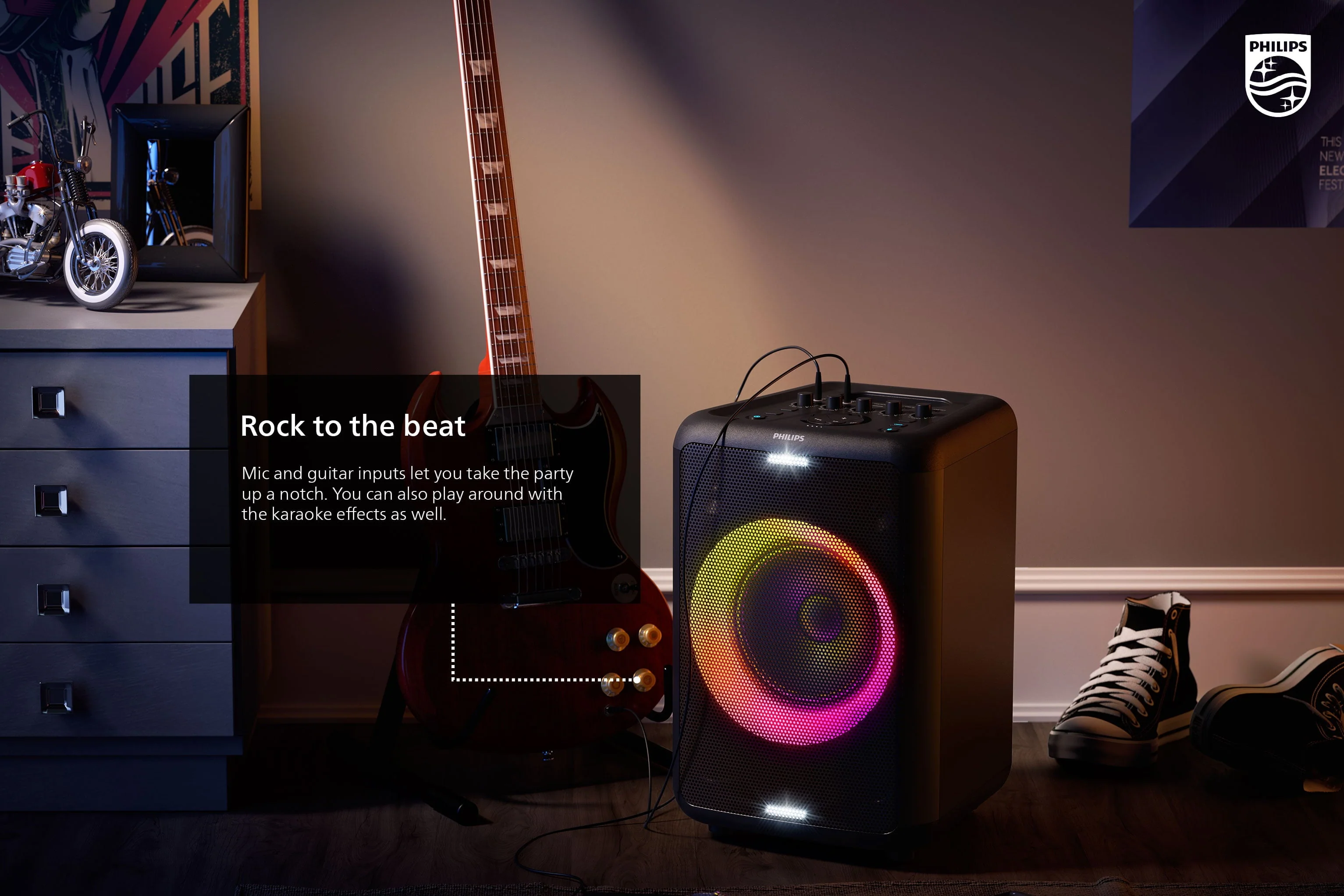 Philips X3206 Portable Bluetooth Party Speaker with Party Lights and Built-in Carry Handle, Medium Size, Black, TAX3206 - Image 7