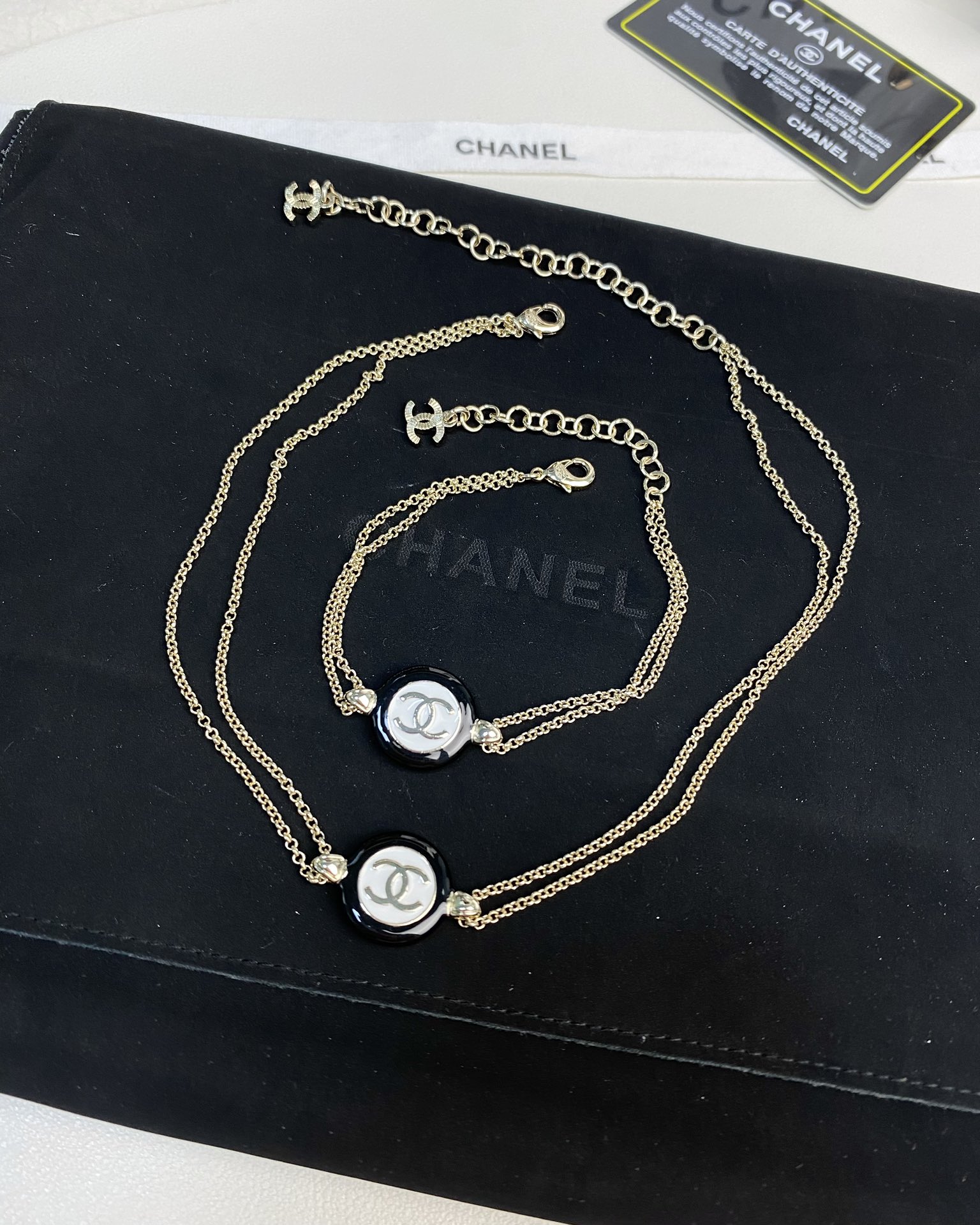 Chanel Black & White Round Enamel Necklace Bracelet and Ring - Original Replica Club
