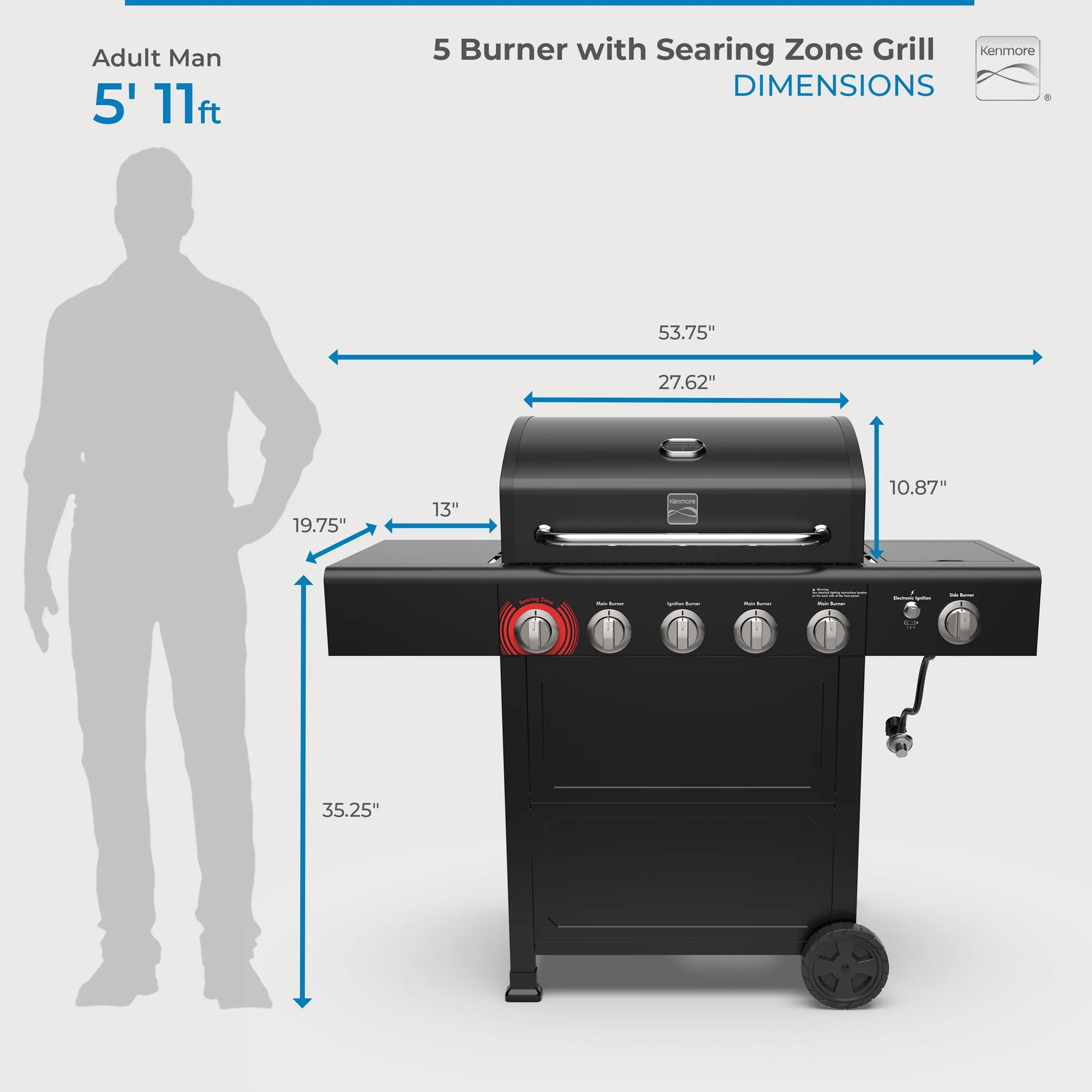 Kenmore BBQ Propane Gas Grill - 5 Burners with Side Burner & Searing Zone, 644 Sq. In. Stainless Steel Grill, 66,000 BTU, Ideal for Outdoor Cooking, Patio & Backyard, Black - Image 12