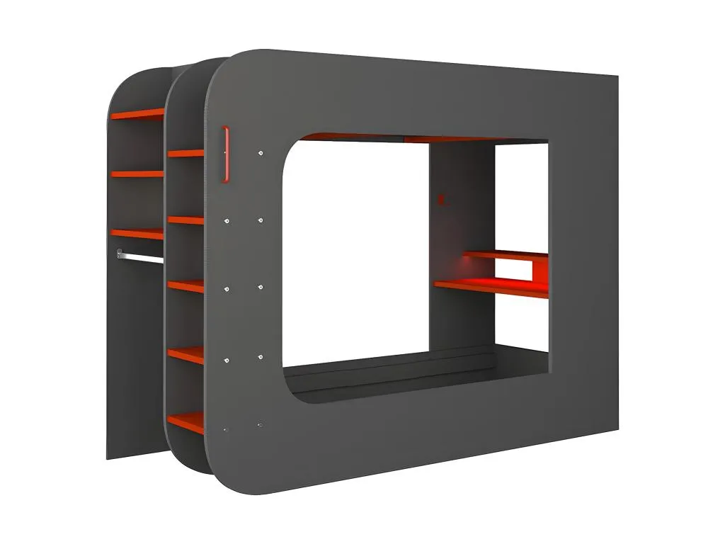 Cama alta gamer 90 x 200 cm - con escritorio y compartimentos - con leds - antracita y rojo - warrior brj138107