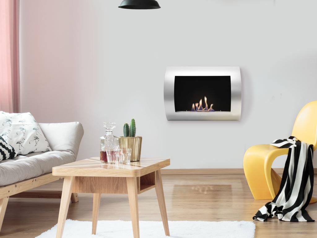 Chimenea de Etanol mural con panel frontal curvado