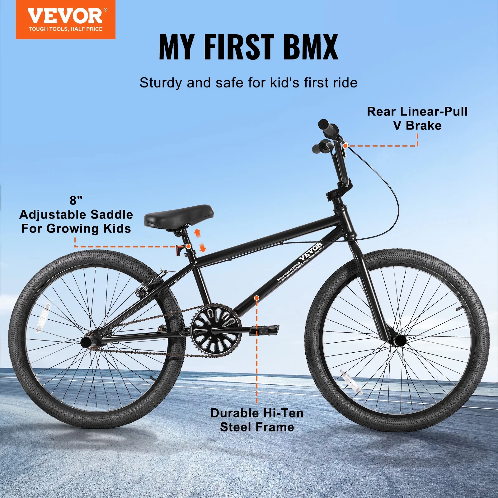 VEVOR BMX Bike, 24-Inch Wheel Freestyle Bike, BMX Race Bike with 4 Pegs, Beginner-Level BMX to Advanced Riders, BMX Bicycles for Teen Adult Men Women, Durable Hi-Ten Steel Frame, Easy to Assemble - Image 9