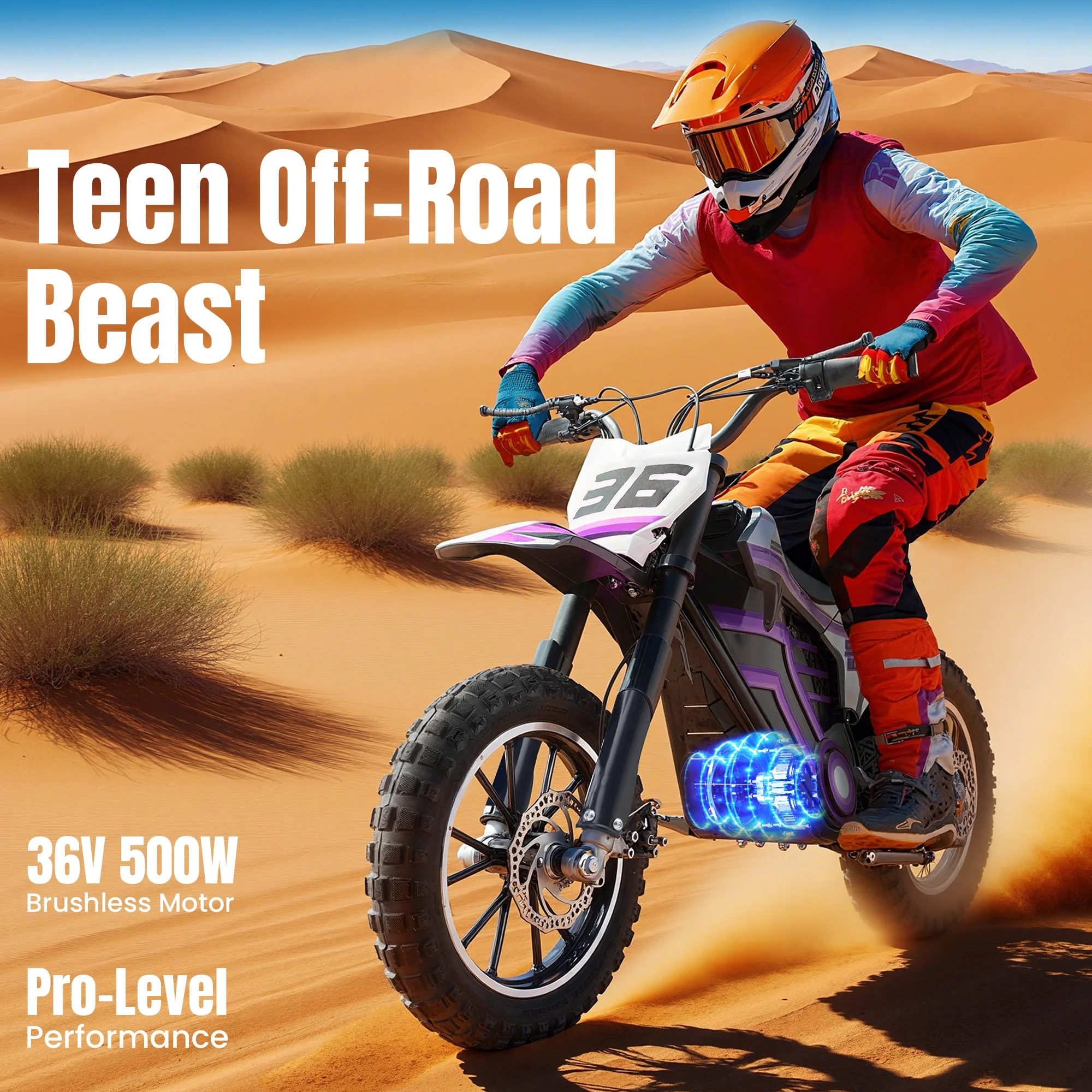 QEASET electric dirt bike, 500W kids dirt bike for Boys Girls Age 8-14, Blue - Image 31
