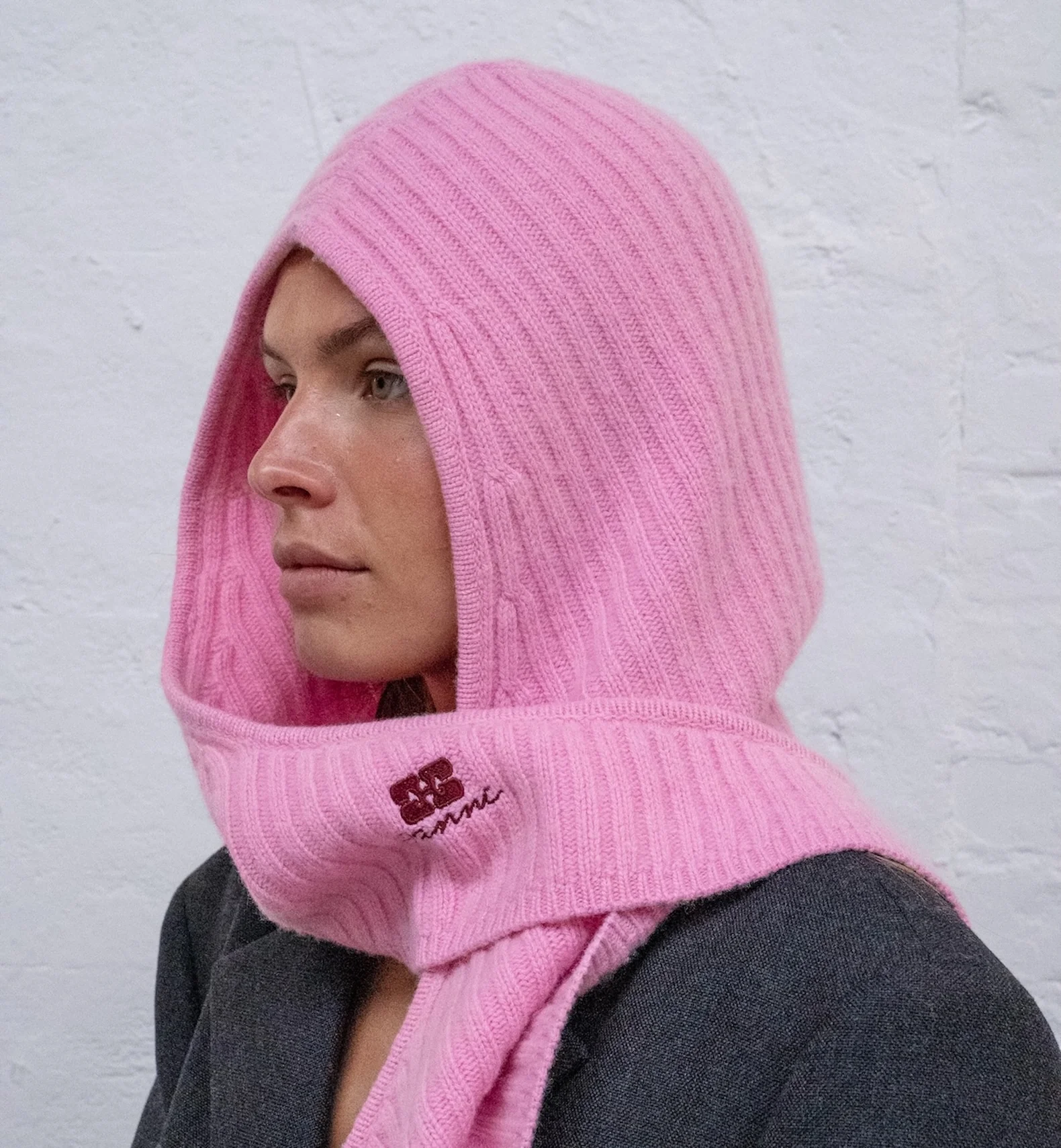 GANNI Pink Future Wool Balaclava