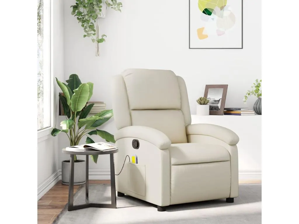 Sillón reclinable de masaje cuero sintético crema