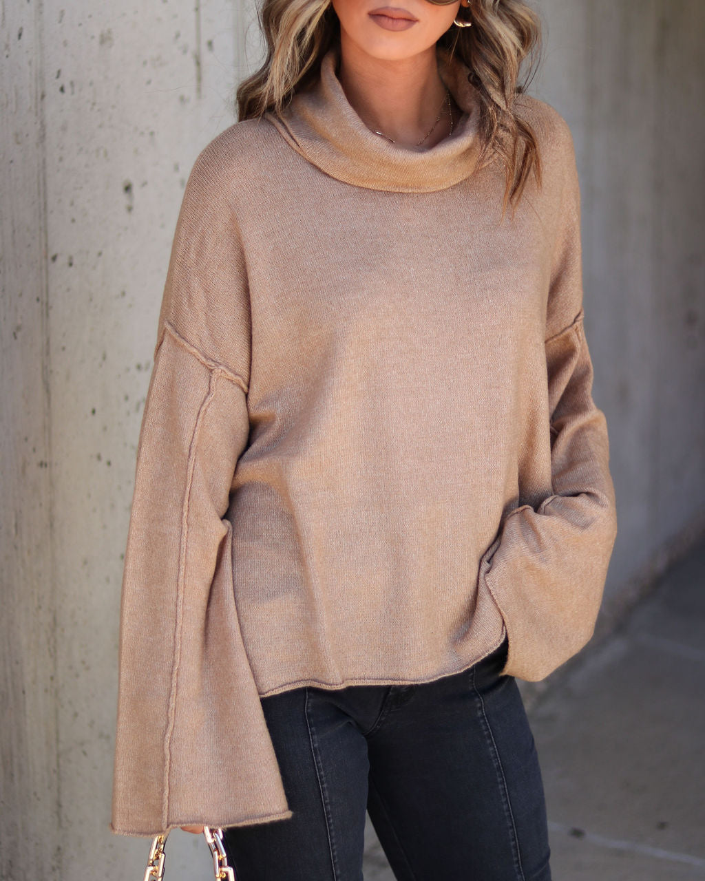 Unfinished Biz Knit Turtleneck Pullover Sweater - Latte - Se7enfashion