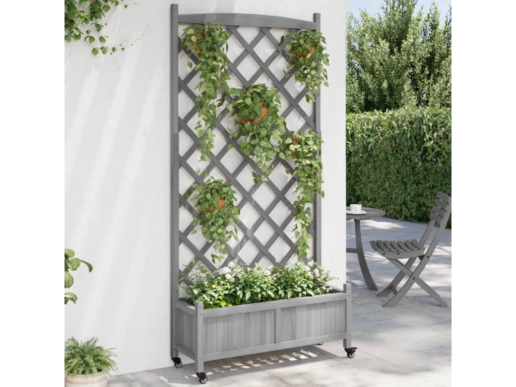 Con  nrejado y ruedas madera maciza de Decoratodo gris