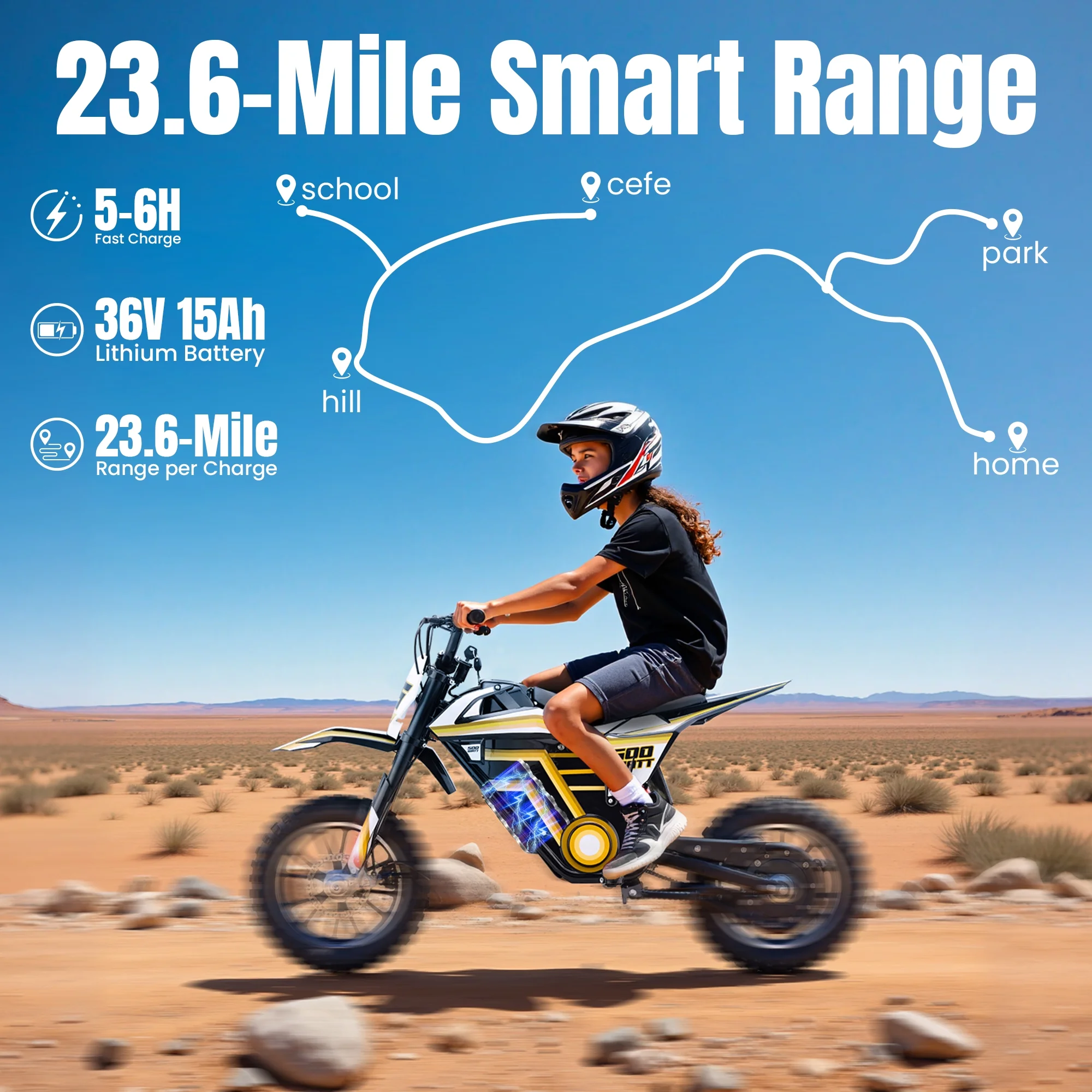 QEASET electric dirt bike, 500W kids dirt bike for Boys Girls Age 8-14, Blue - Image 20