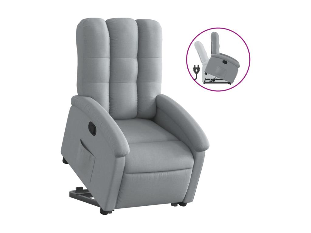 Sillón reclinable elevable de tela gris claro