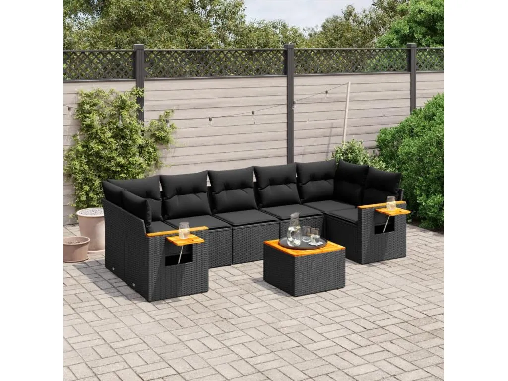 Set de sofás de jardín 8 piezas y cojines ratán sintético negro 44495akpk