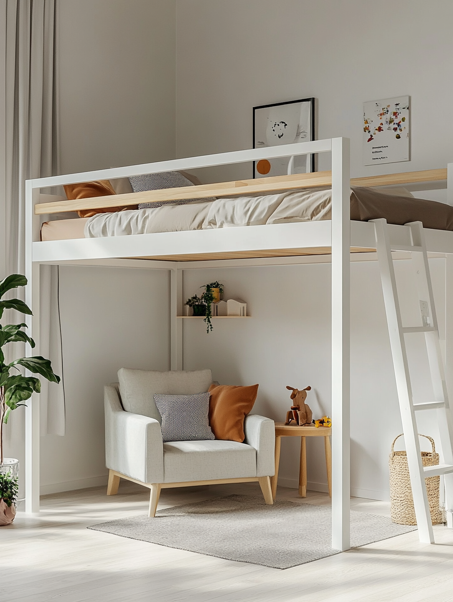 Cama alta niño blanca,de metal,para dormitorio infantil,208x150x101 cm