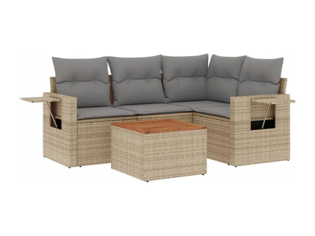 Juego de sofás jardín con cojines beige mezcla 5 pzas ratán PE 67892bljq