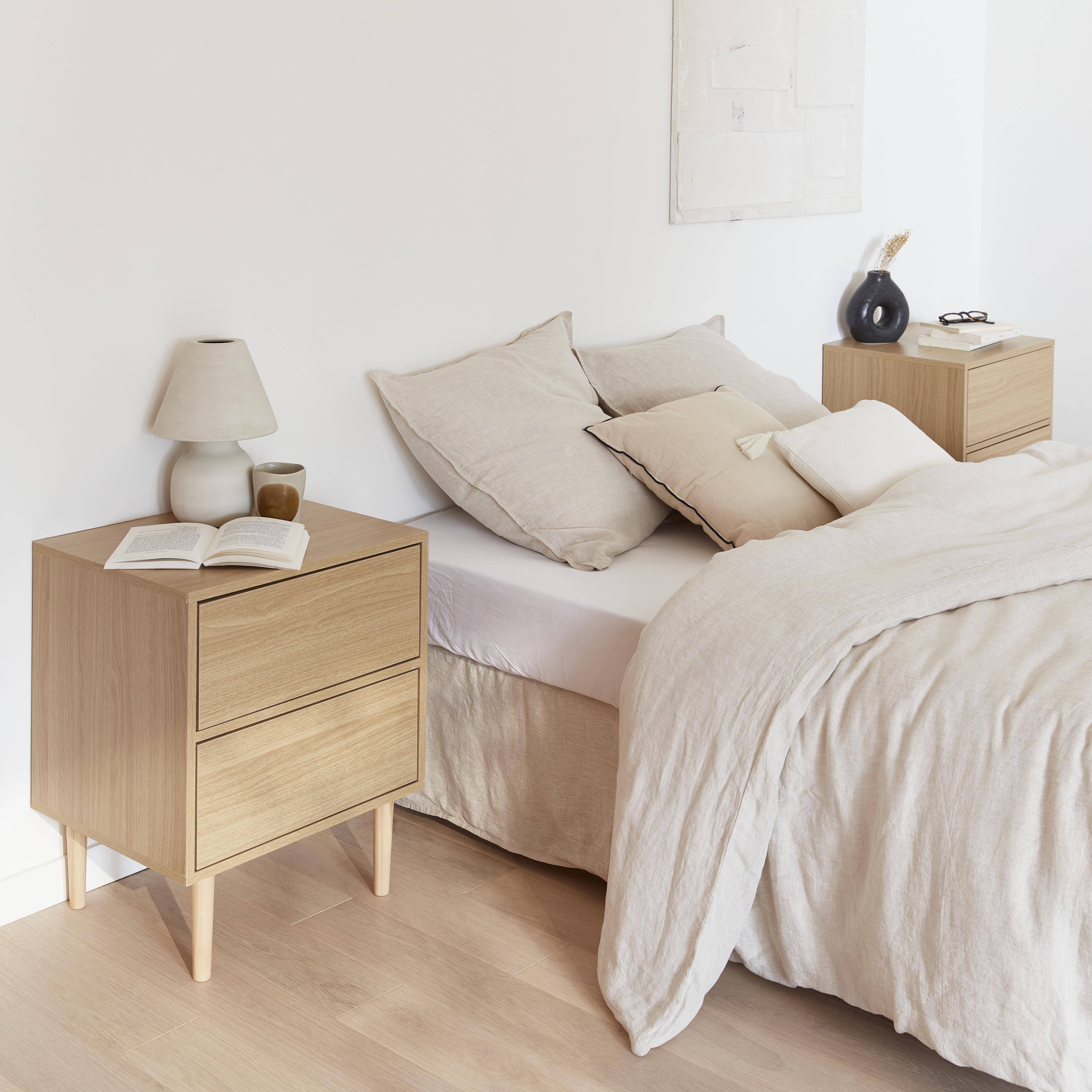 Mika - Mesita de noche con efecto madera natural, set de 2