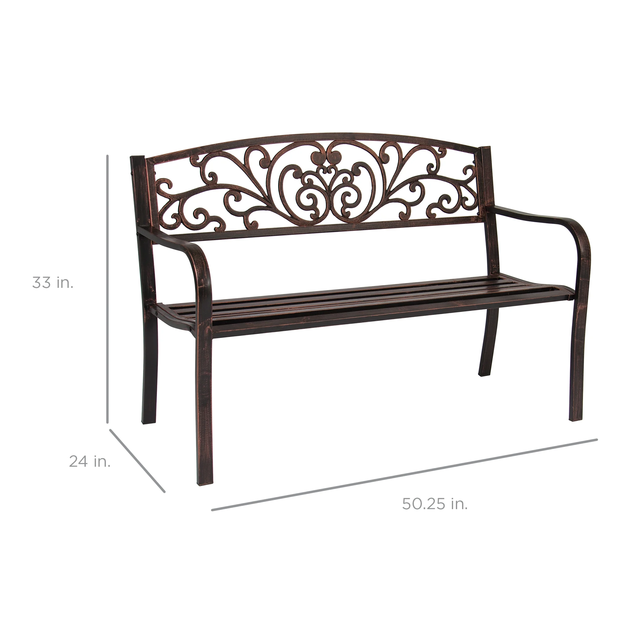 Best Choice Products Outdoor Steel Bench Garden Patio Porch Furniture W/ Floral Design Backrest - Black