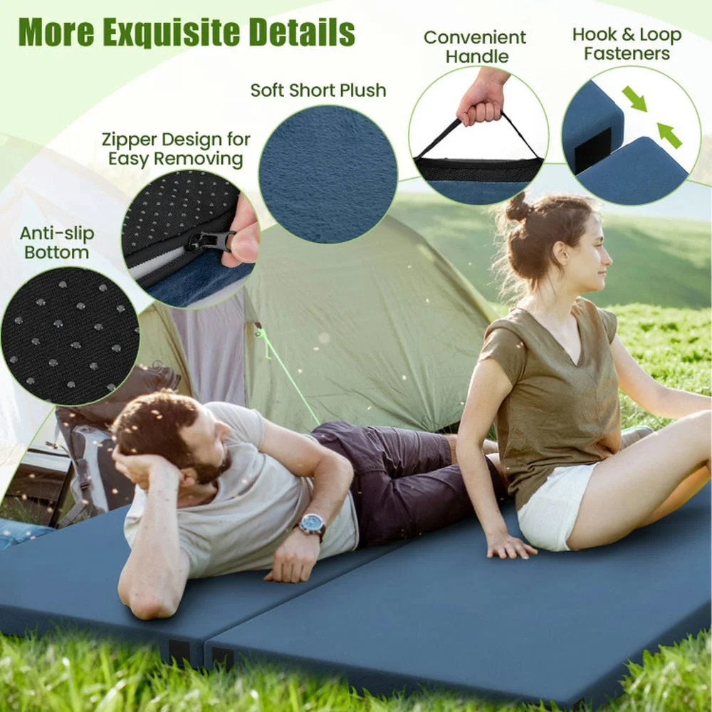 Spaco Foldable Camping Mattress with High Density Foam Cushion and Anti-slip Bottom, Air Mattresses & Sleeping Bags for Outdoor as Garden, Yard, Navy - Image 11