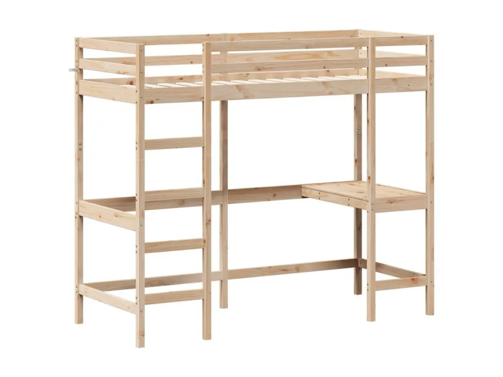 Cama alta con escritorio madera maciza de pino 75x190 cm bax2839443