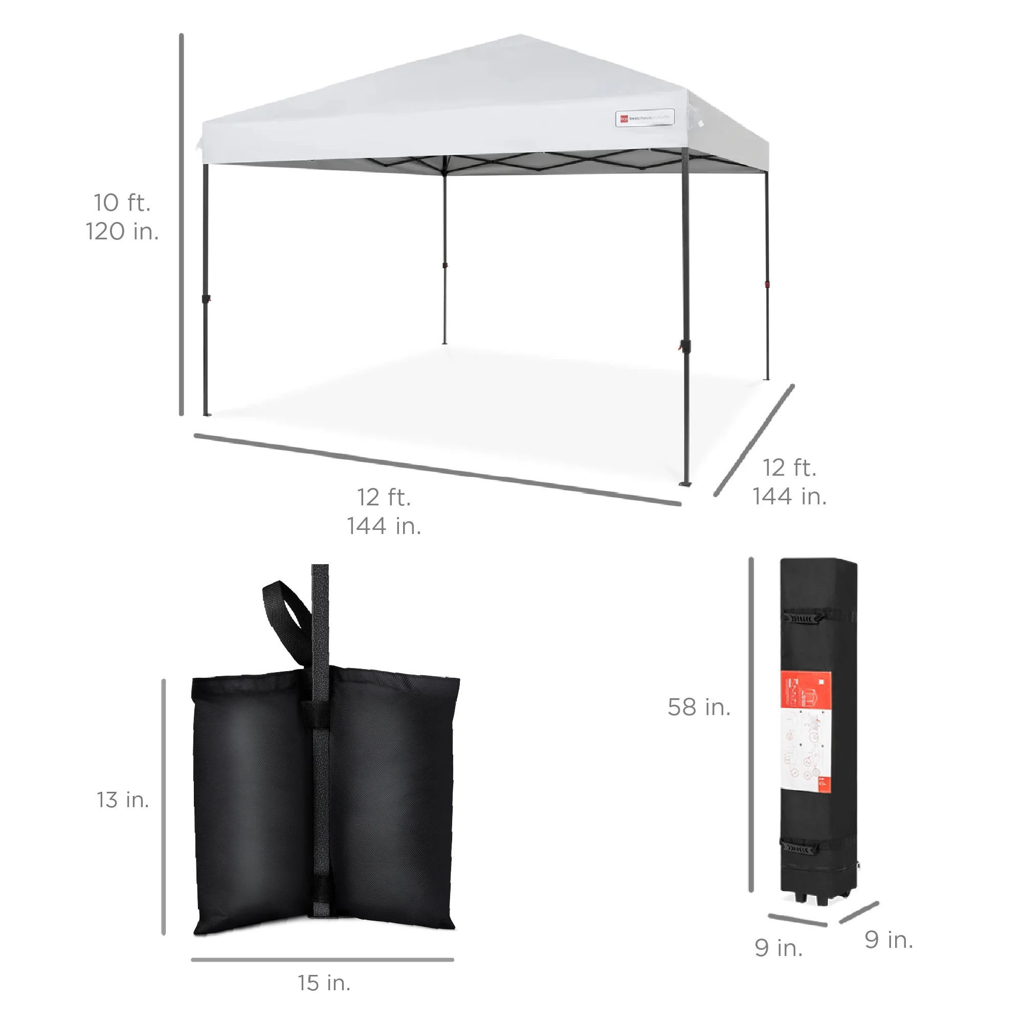 Best Choice Products 12x12ft Easy Setup Pop Up Canopy w/ 1-Button Setup, Wheeled Case, 4 Weight Bags - Navy Blue - Image 45
