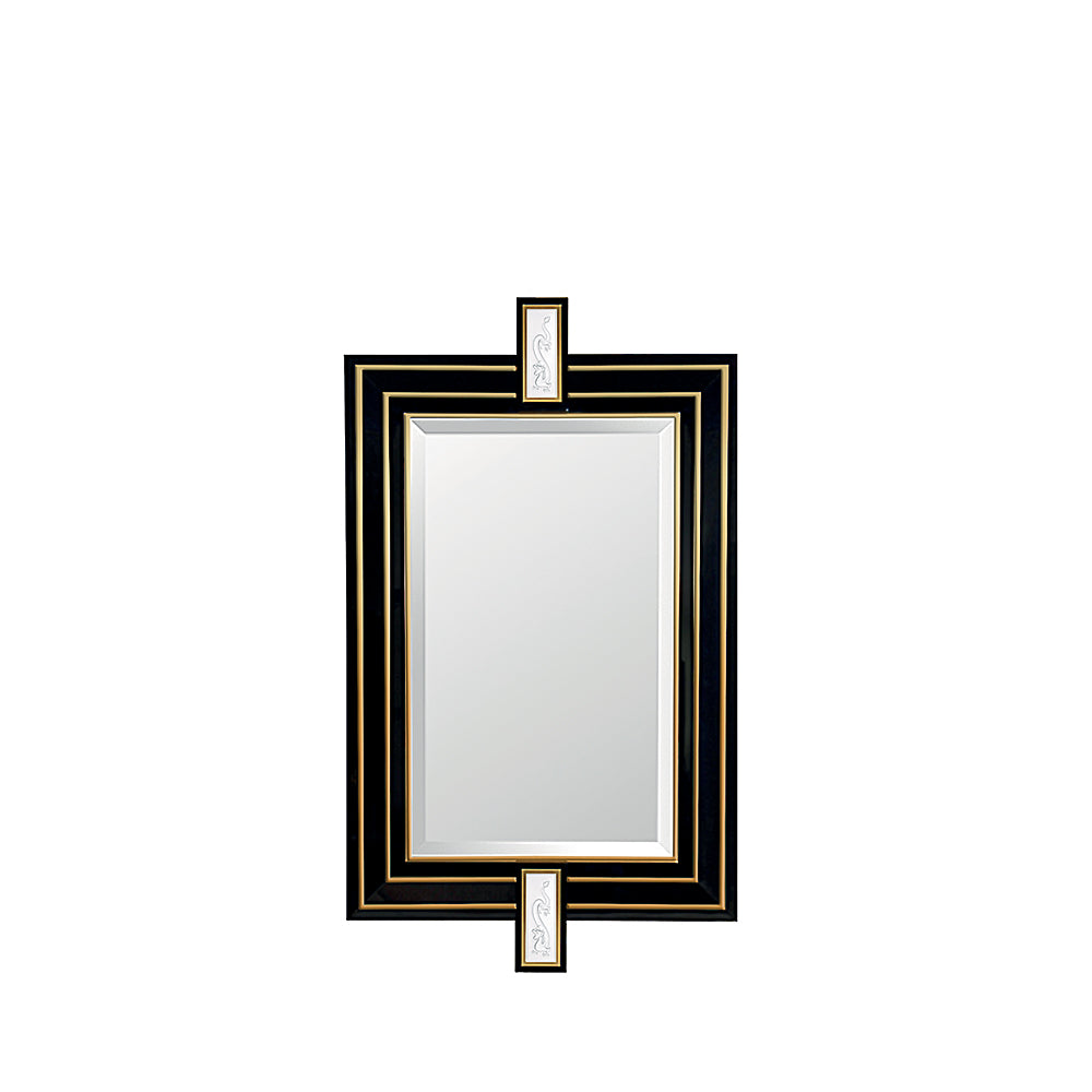 MIROIR TIANLONG - CRISTAL INCOLORE, LAQUÉ NOIR ET ACIER DORÉ
