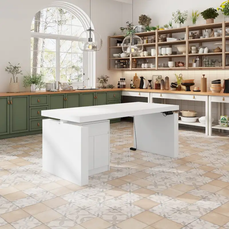 Modern White Adjustable Workstation - 70.9W Dining Table & Office Desk