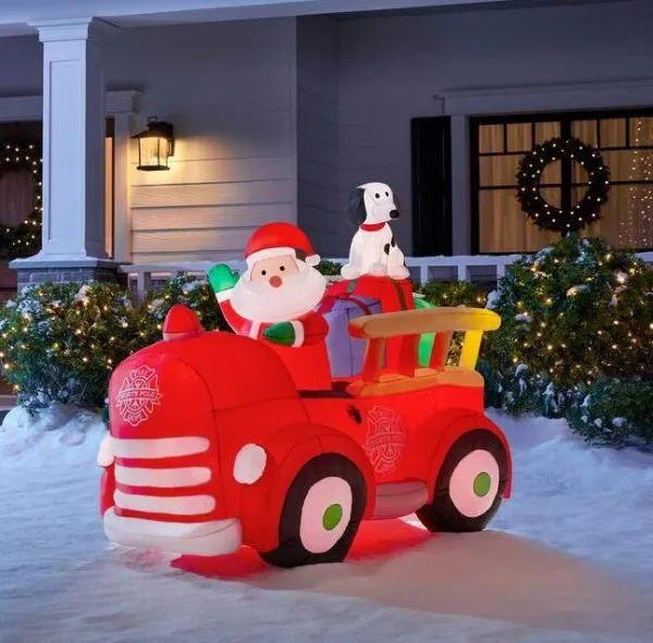 WAYFAIR Christmas-5 Ft Inflatable Santa Driving Vintage Fire Truck Scene
