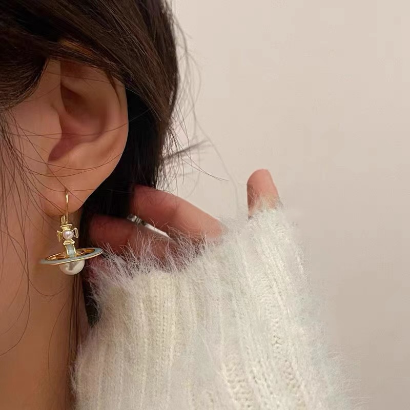 Vivienne Westwood Enamel Saturn Pearl Earrings - Original Replica Club