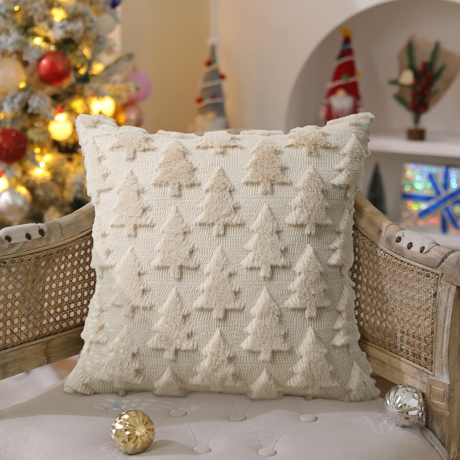Christmas 4Pcs Throw Pillow Covers Polyester Linen Texture Snowman Buffalo Plaid Printed Square Decor Cushion Covers