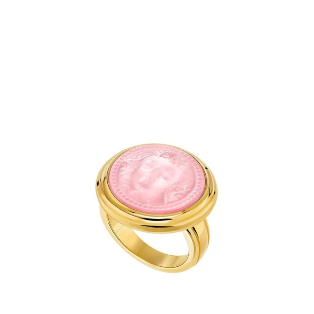 BAGUE ARÉTHUSE ROND - CRISTAL INCOLORE NACRÉ ROSE, PLAQUÉ OR JAUNE 18 CARATS