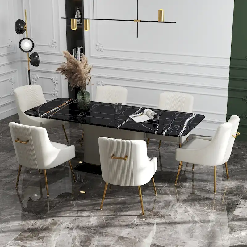 SEYNAR Set of 6 Modern Glam Boucle Velvet Dining or Vanity Chairs with Rear Handle