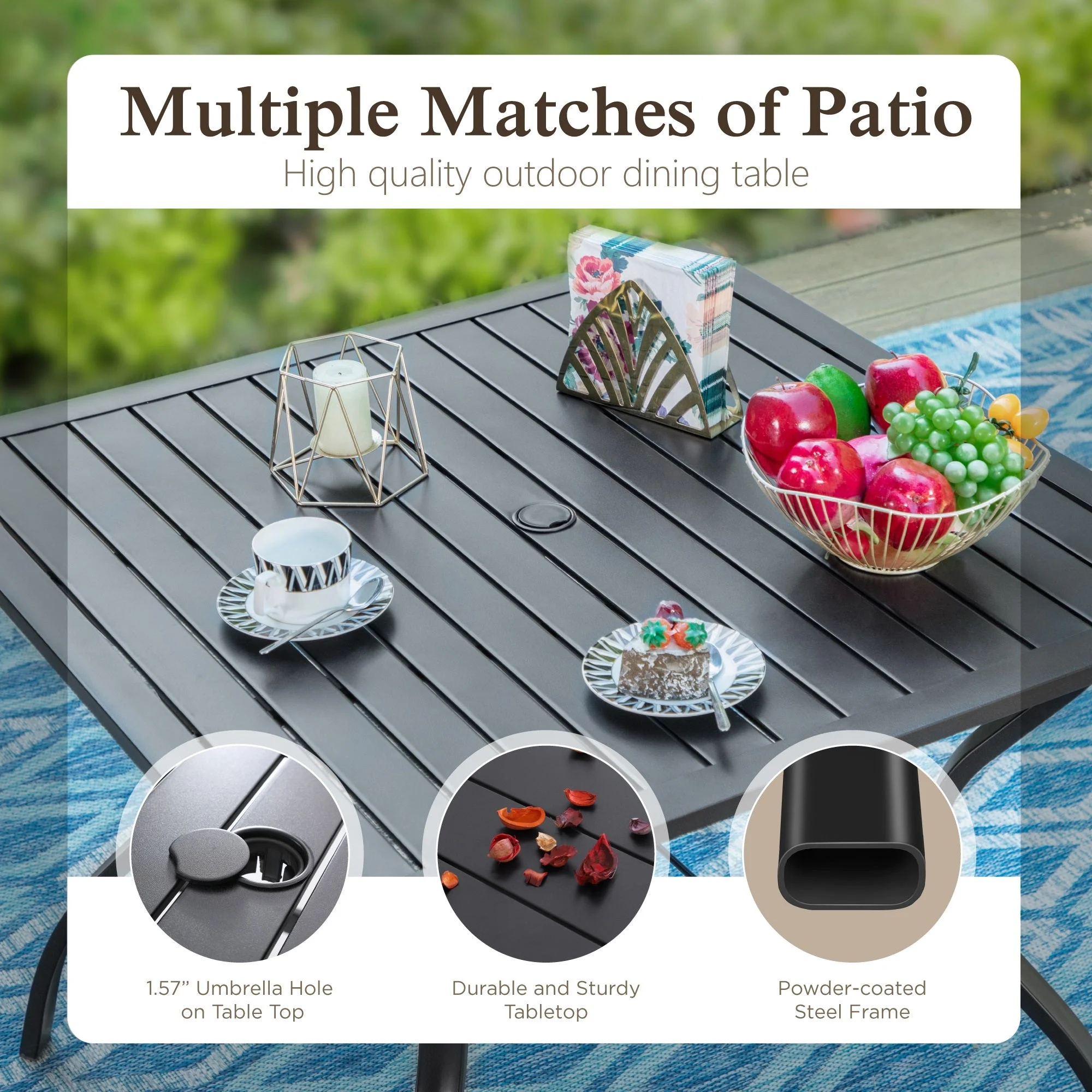 Alpha Joy 8-Piece Outdoor Patio Dining Set with 13 ft Umbrella, Rattan Chairs & Rectangle Table Set for 6, Beige Umbrella - Image 31