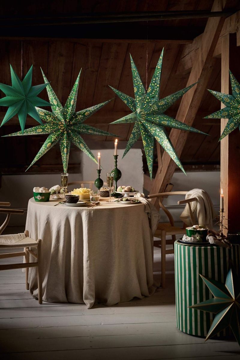 Christmas Star Paper Overall Print Dark Green 110cm