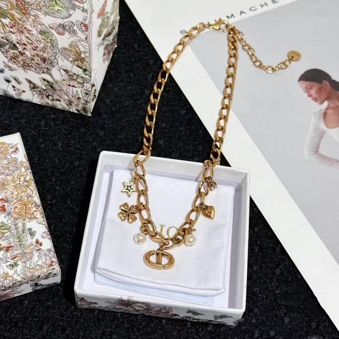 Dior Vintage Cuban Chain with Charms CD Pendant Necklace - Original Replica Club