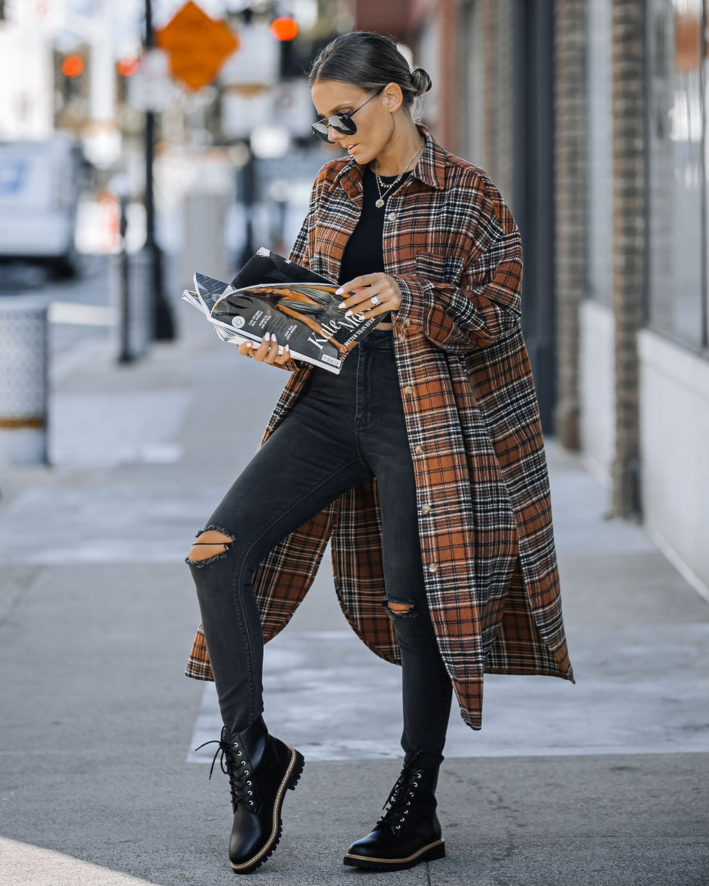 Expectations Plaid Button Up Coat - Se7enfashion