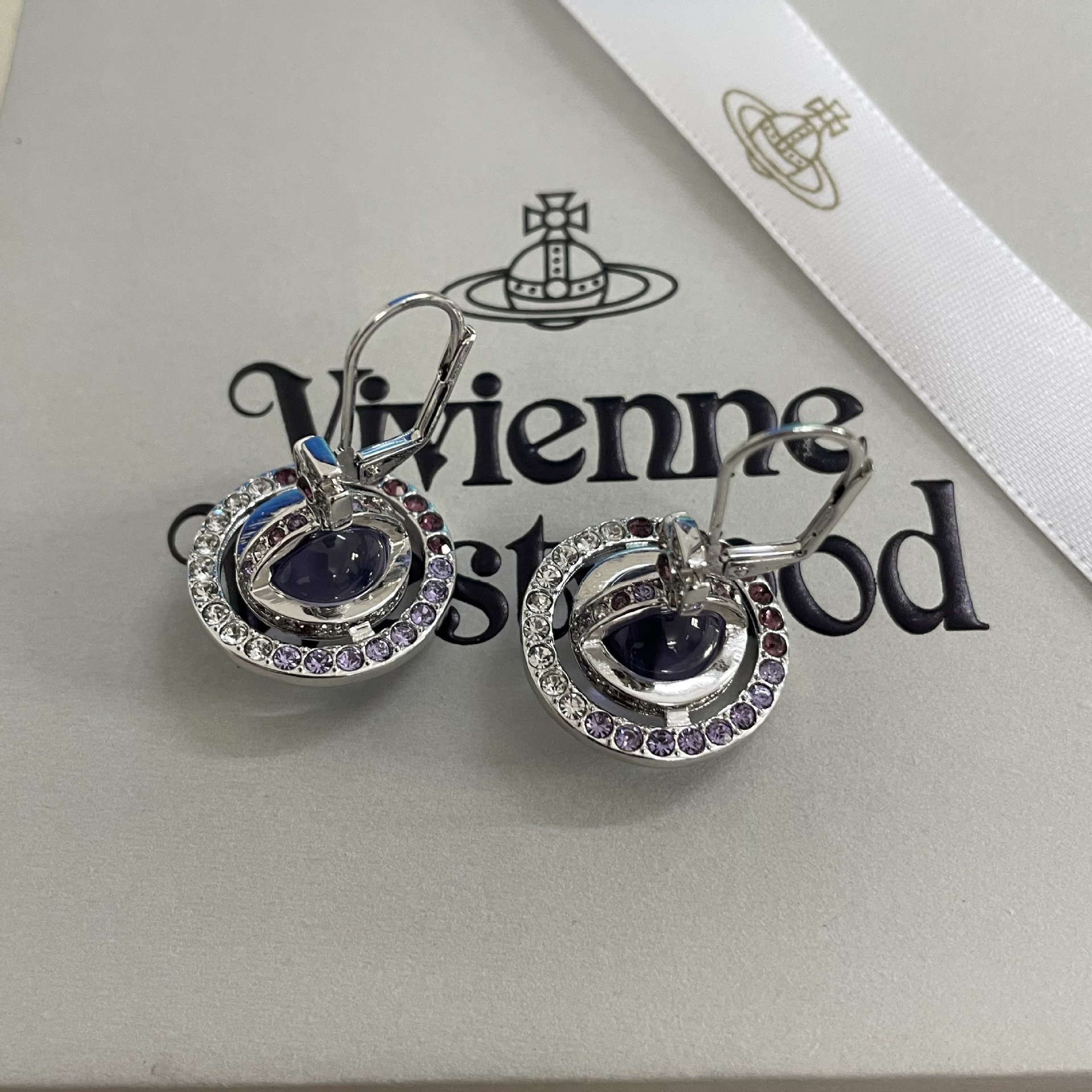 Vivienne Westwood Light Purple Crystal Ball Planet Saturn Earrings - Original Replica Club