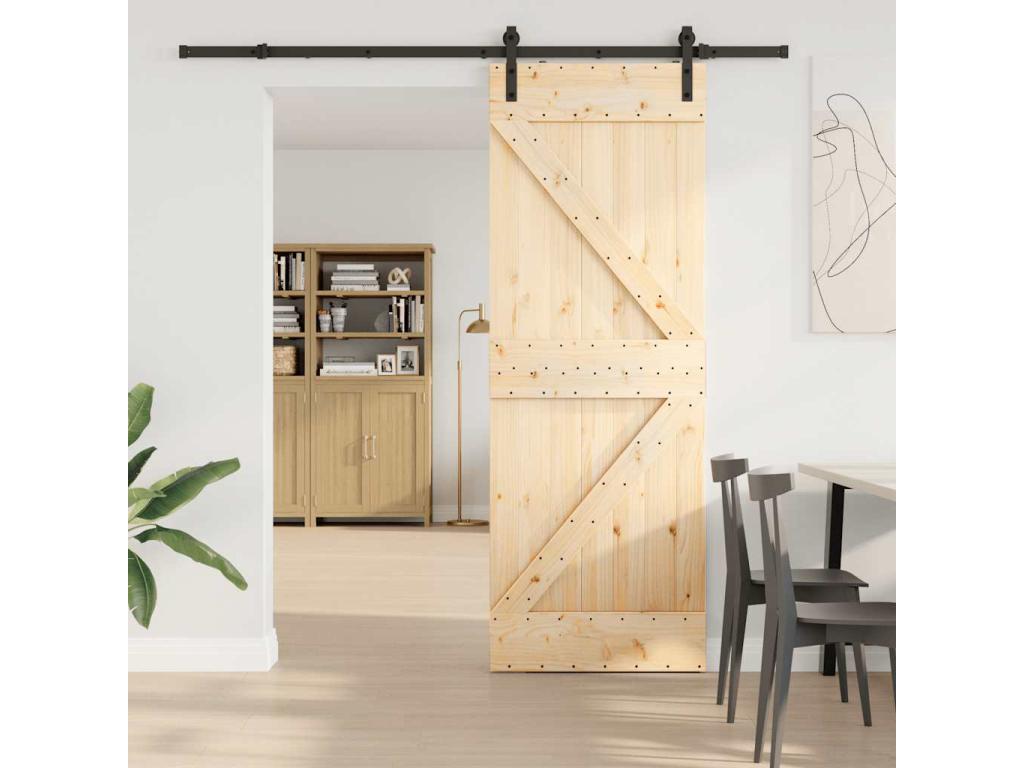 Puerta corredera con herrajes madera maciza de pino 70x210 cm