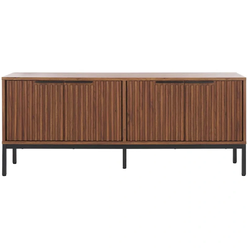 Mid Century TV Stand with Tambour Doors and Storage Drawers