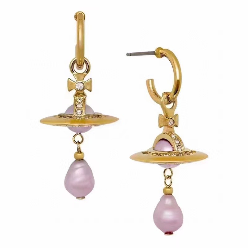 Vivienne Westwood Light Purple Baroque Pearl Earrings - Original Replica Club
