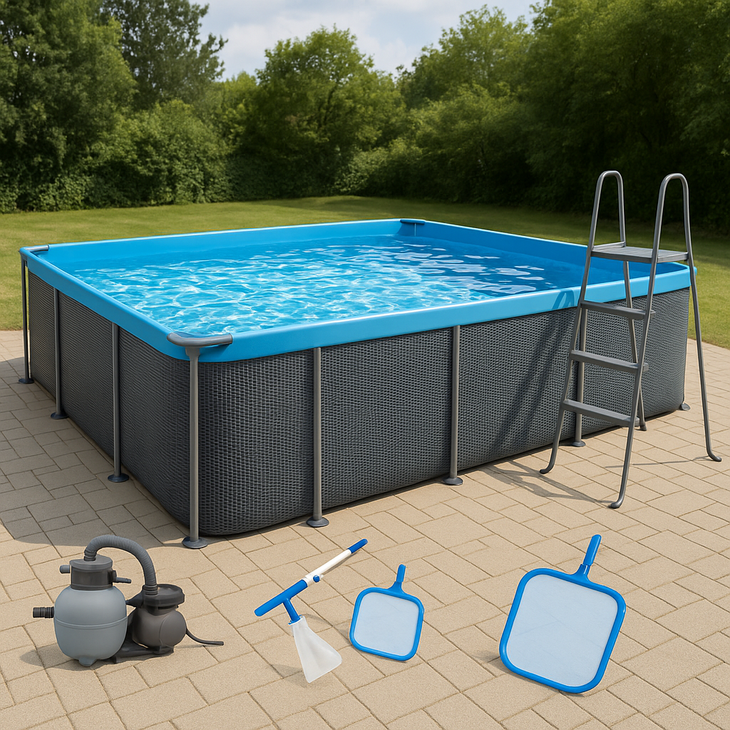 piscina tubular rectangular, piscina desmontable rectangular gris oscuro/azul, gris oscuro/azul, metal y PVC, jardín y exteriores, 732x366x132 cm