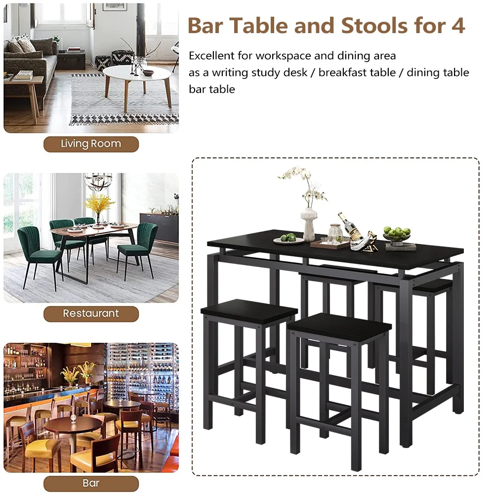 Counter Height Table Set of 5, Breakfast Bar Table and Stool Set, Minimalist Dining Table with Backless Stools, Wood Top Pub Table & Chair Set for Kitchen Apartment Bistro - Space Saving - Image 48
