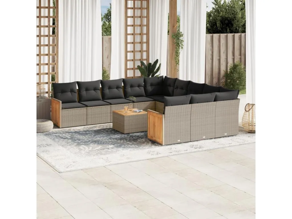 Set de sofás de jardín 12 pzas con cojines ratán sintético gris aatd37536