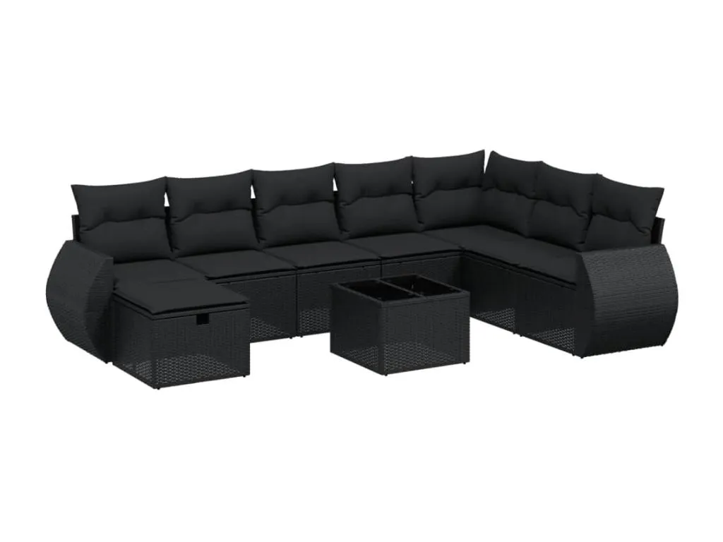 Sancaldeco Set de sofás de jardín 8 piezas y cojines ratán sintético negro 53311TQCK