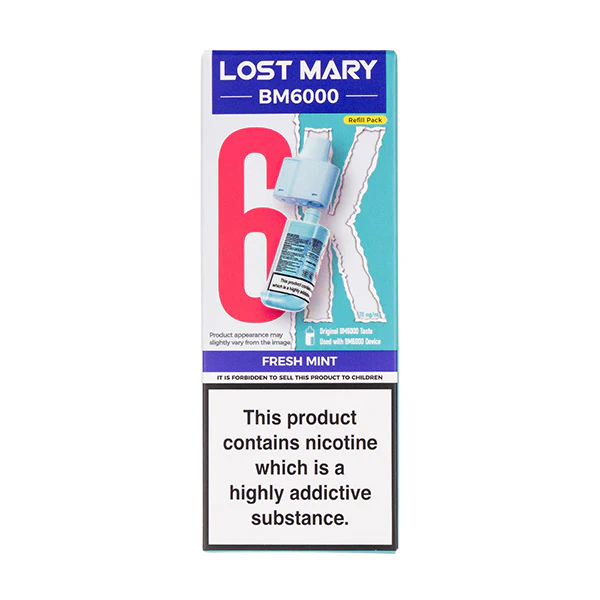 fumot 12000 puffs price Fresh Mint BM6000 Prefilled Pod + Refill by Lost Mary