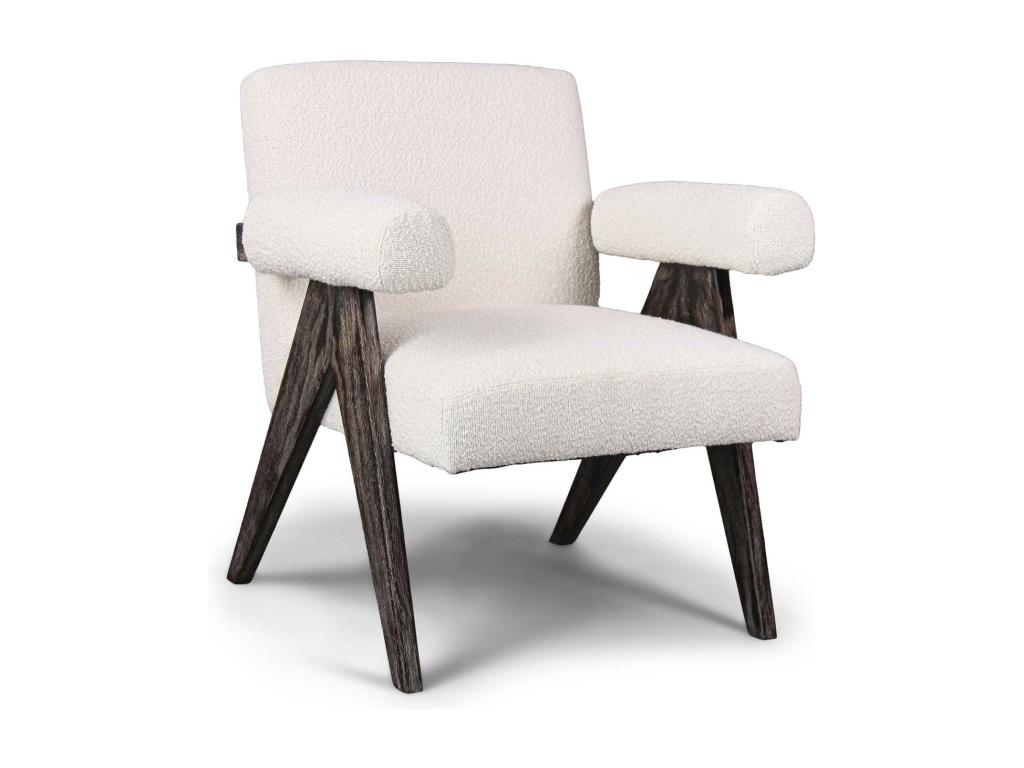 Homelyvo - Sillón de madera maciza de Parawood y tela bouclè antimanchas