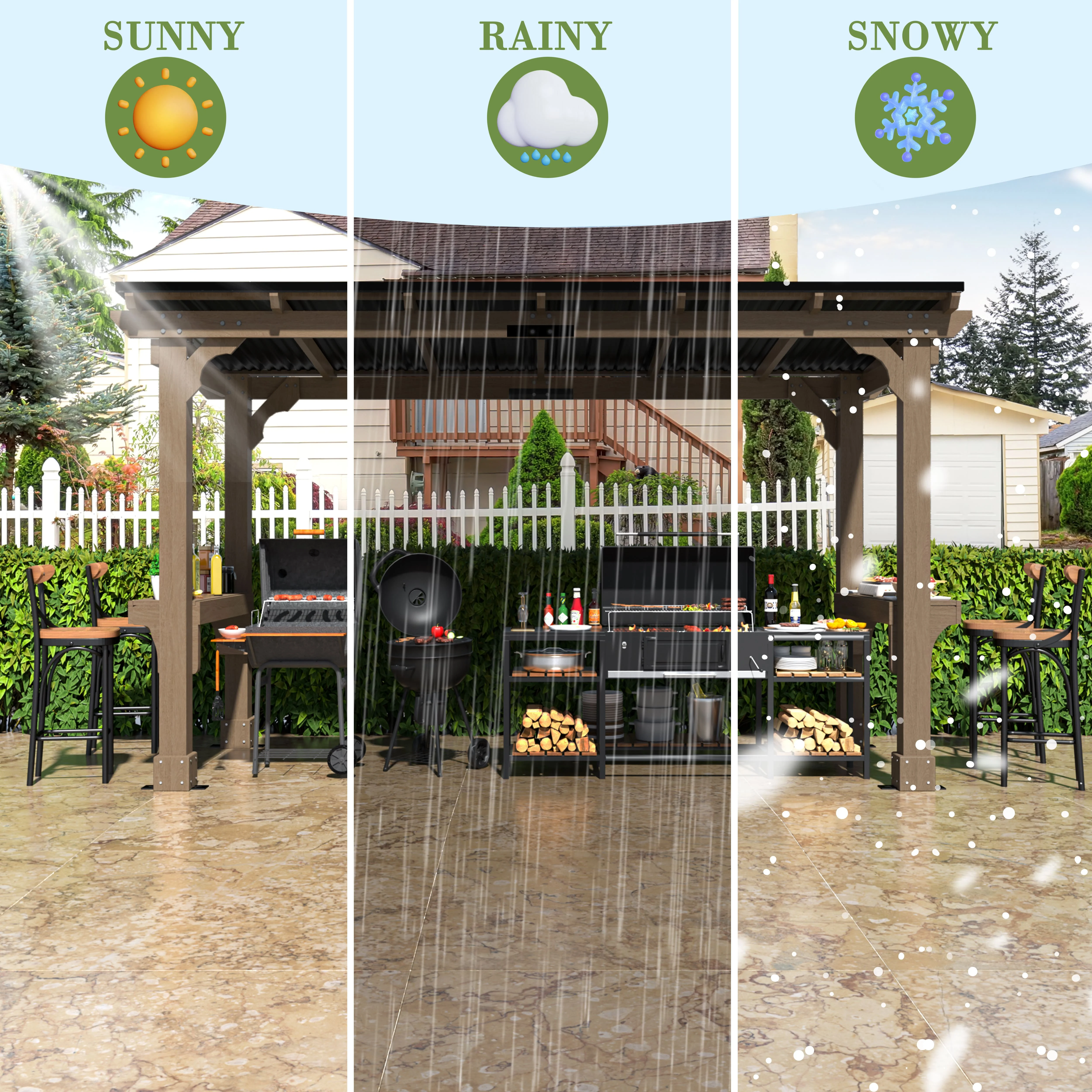 VEIKOUS 8' x 5' Outdoor Hardtop Gazebo, BBQ Grill Gazebo w/ Workstation Shelves for Lawn, Garden, Deck - Image 41