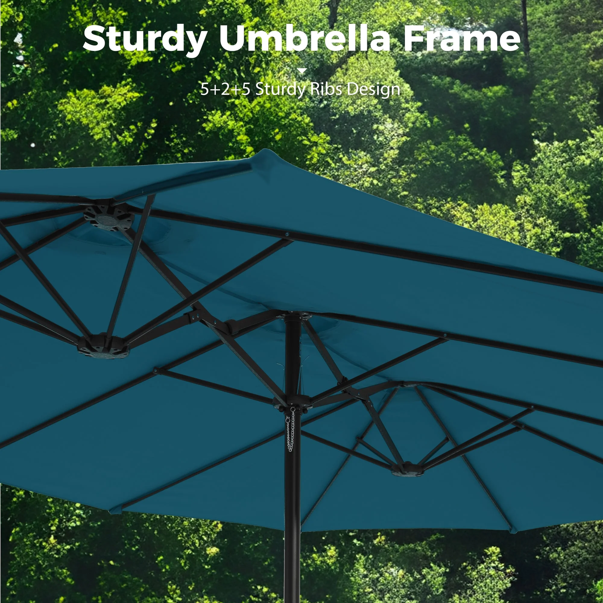 Alpha Joy 15ft Outdoor Patio Umbrella Extra-Large Double-Sided Garden Umbrella with Crank Handle and Base - Smoky Gray - Image 35