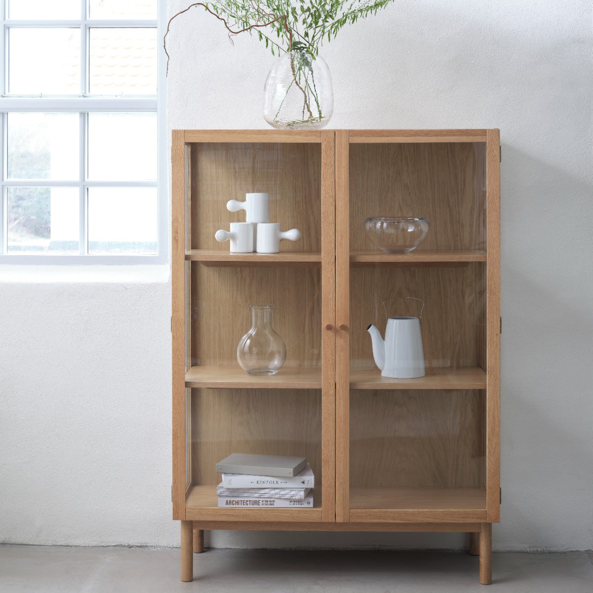 Blokker Fika Vitrinekast - H 140 cm - Naturel Eiken