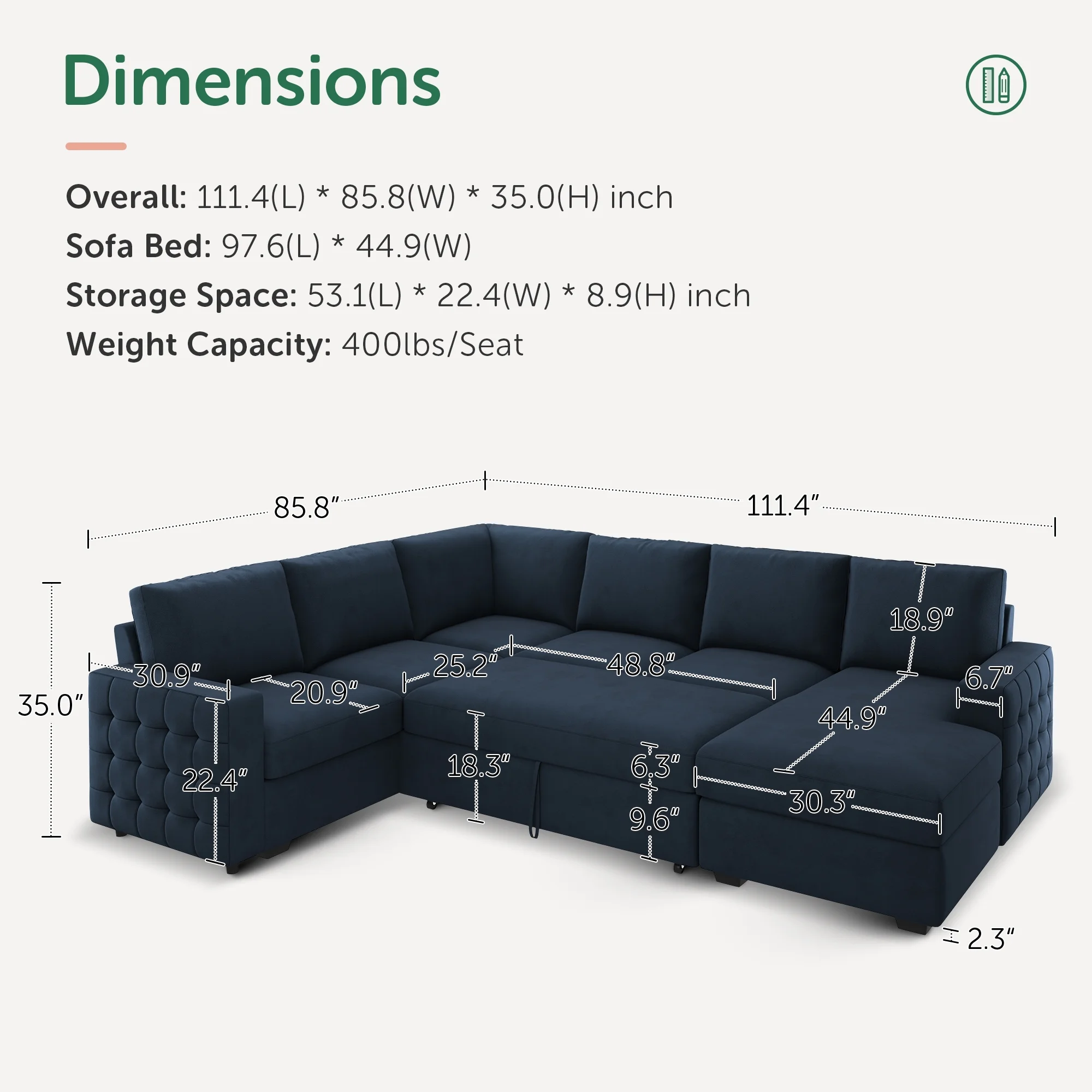 HONBAY Modular Sectional Pull-Out Sofa Bed with Storage Velvet U-Shaped Convertible Sleeper Sofa for Living Room, Blue - Image 62