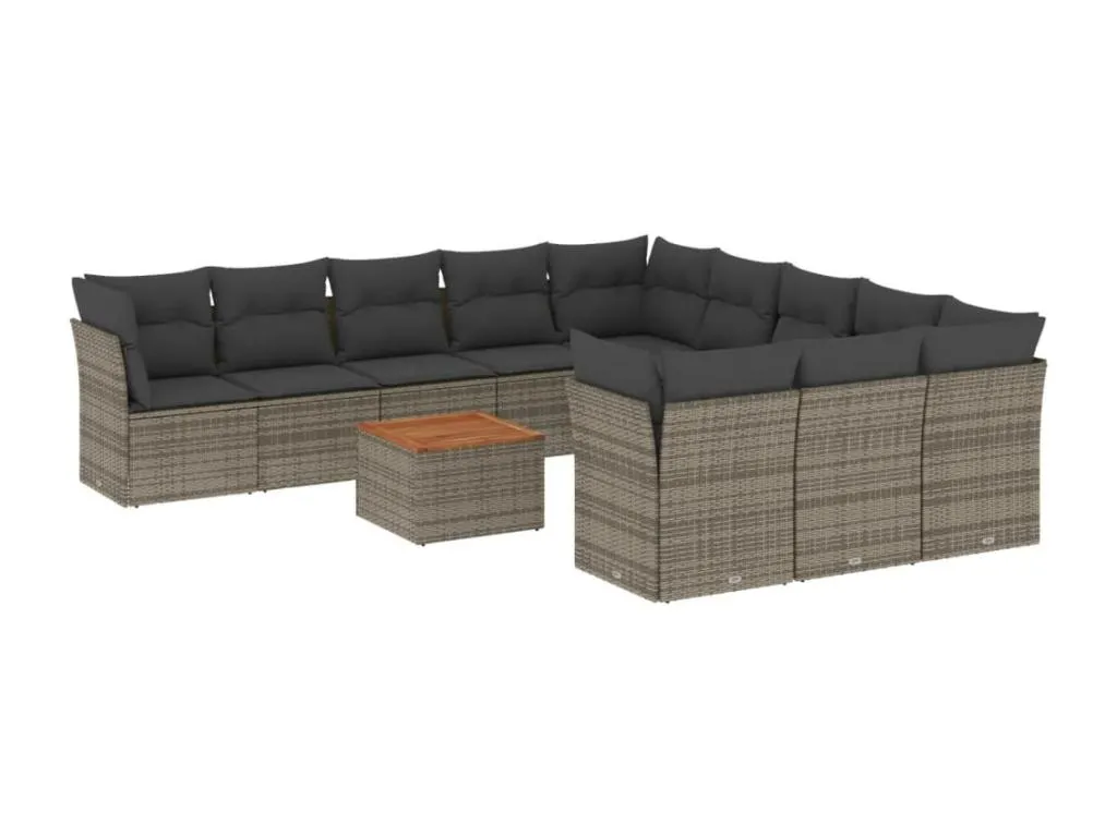 Set de sofás de jardín 12 pzas con cojines ratán sintético gris