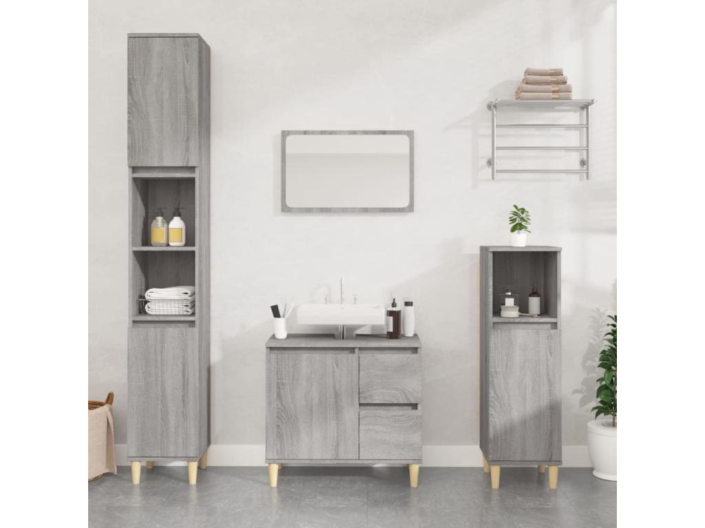 Armario de baño madera contrachapada gris Confortzx 30x30x190 cm