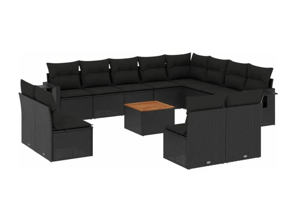 Set de sofás de jardín y cojines 13 piezas ratán sintético negro